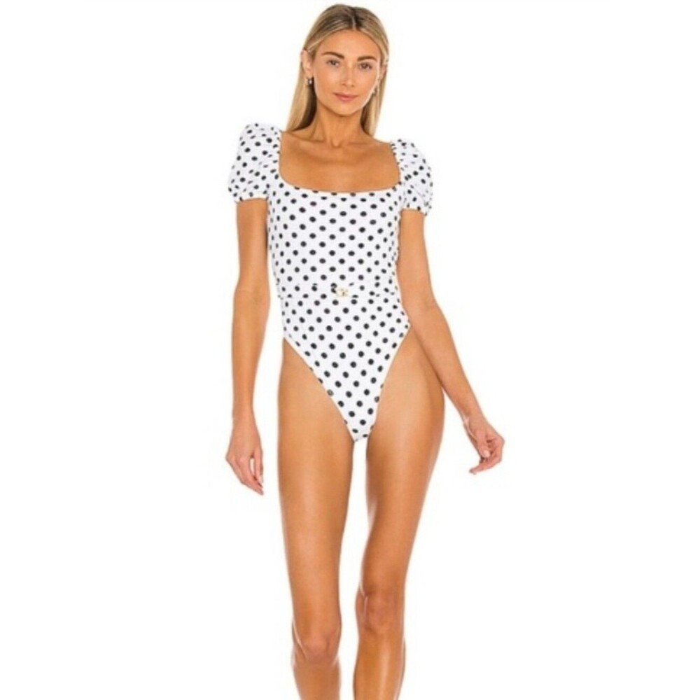 Caroline Constas Delos White Polka Dot One Piece Swimsuit Size XS NWT